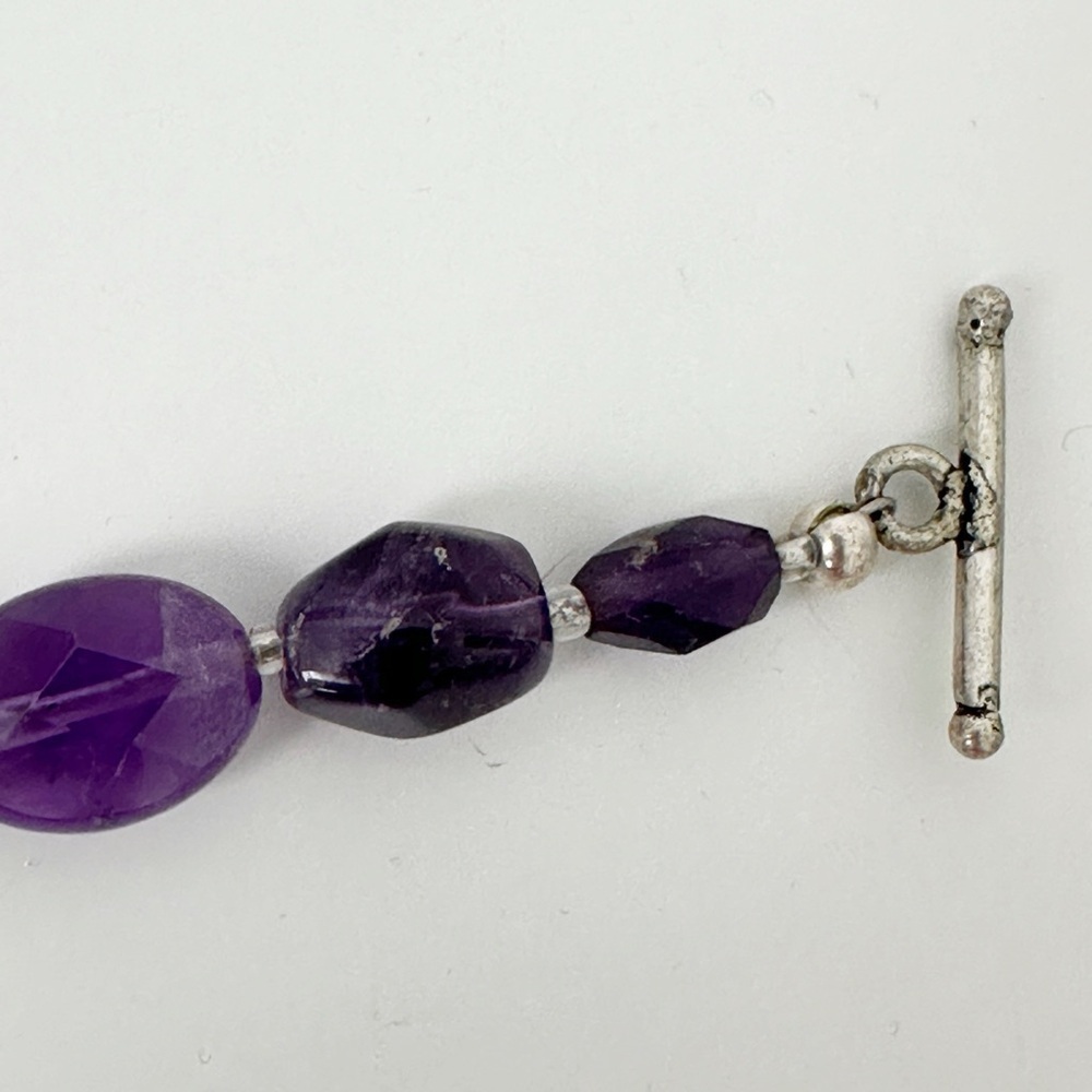 Genuine Amethyst & Sterling Silver Necklace Purple Drop Pendant - Picture 7 of 8